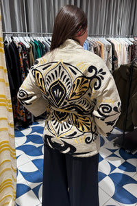 JACQUARD KIMONO JACKET OFFWHITE/BLACK/GOLD