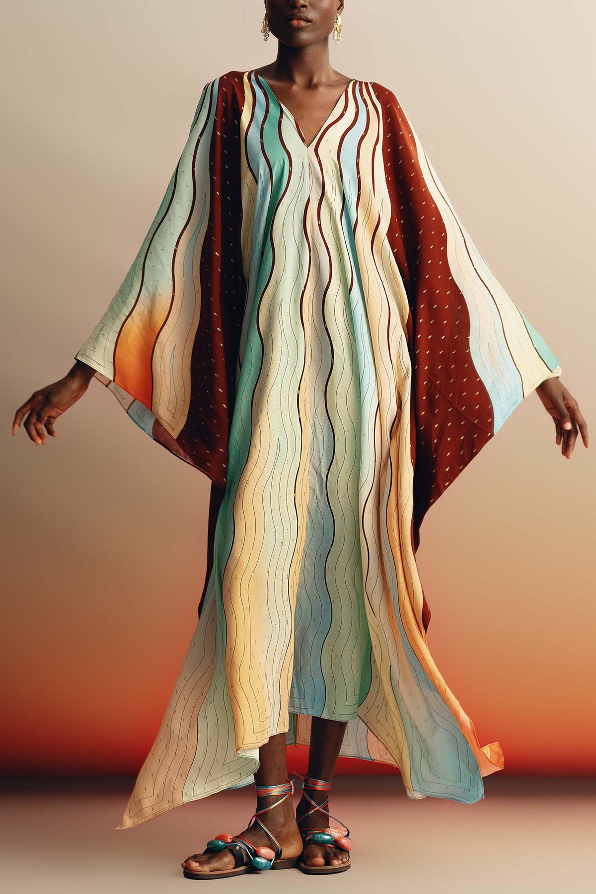 OVERSIZED RAYON KAFTAN DRESS "ECUADOR" SUNSET LUREX