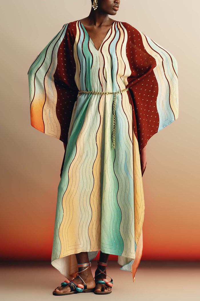 OVERSIZED RAYON KAFTAN DRESS "ECUADOR" SUNSET LUREX
