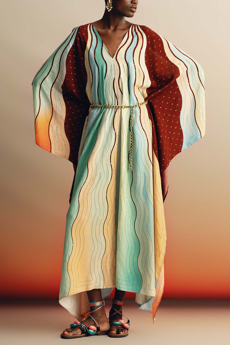 OVERSIZED RAYON KAFTAN DRESS "ECUADOR" SUNSET LUREX