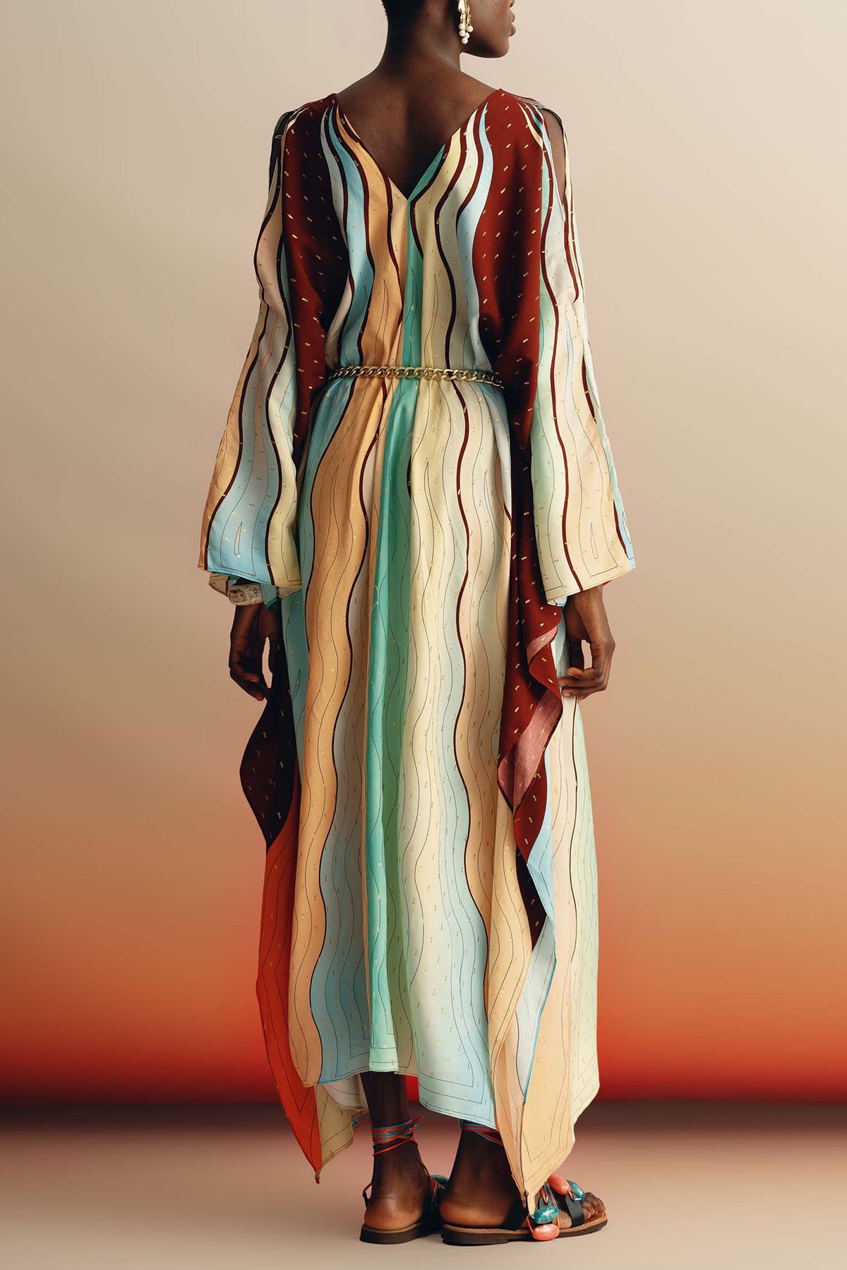 OVERSIZED RAYON KAFTAN DRESS "ECUADOR" SUNSET LUREX