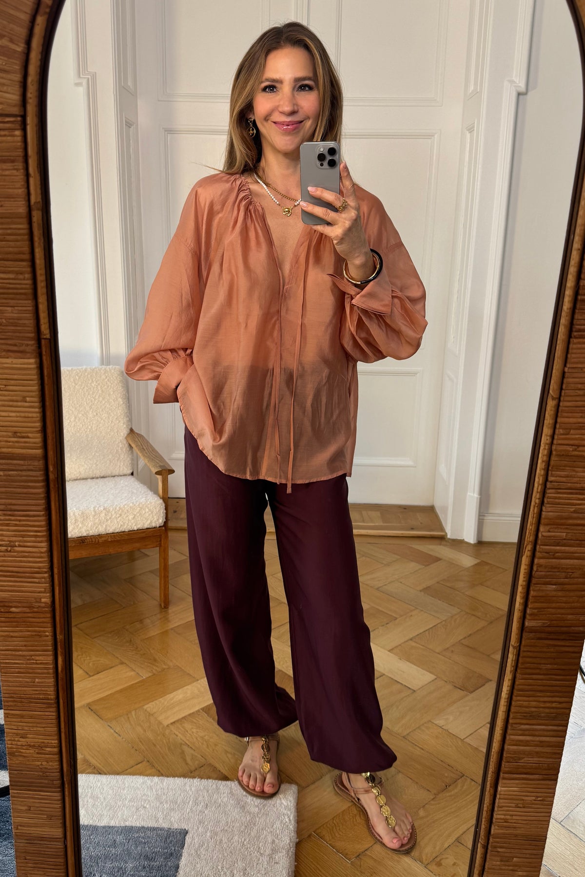 OVERSIZED TRANSPARENT BLOUSE "SILKSTONE" POWDER