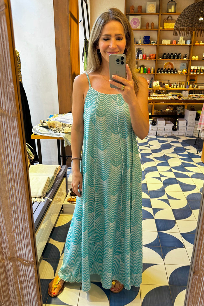 LONG WOVEN STRAPPY DRESS "MERMAID" GREEN
