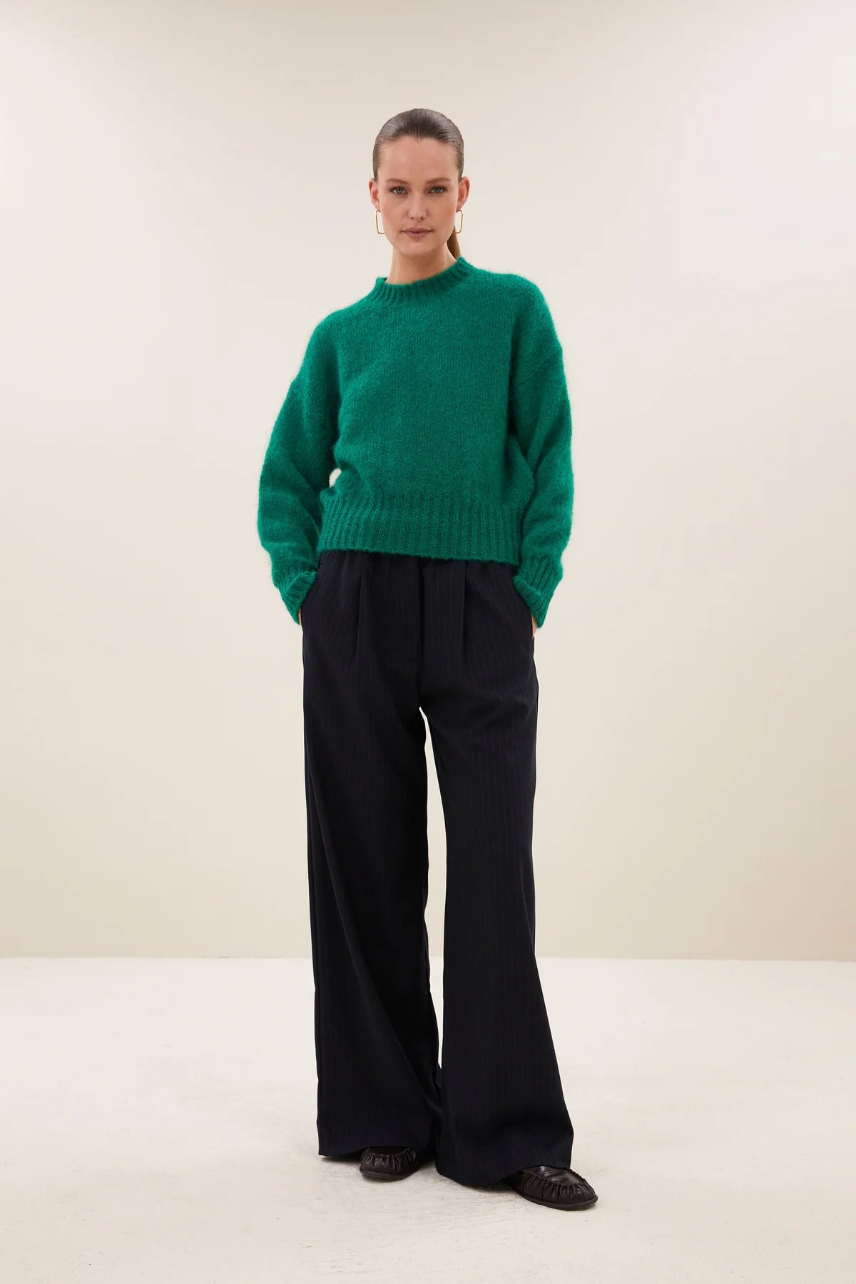 MOHAIR KNIT PULLOVER "SONNY" EVERGREEN