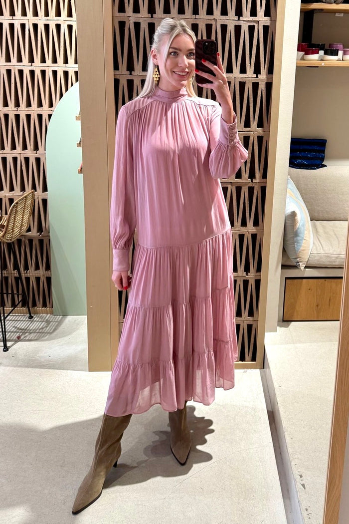 MIDI VISCOSE CHIFFON DRESS "SAFFON" DUSTY PINK