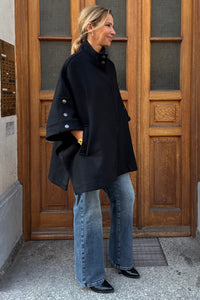 OVERSIZED WOOL CAPE JACKET BLACK