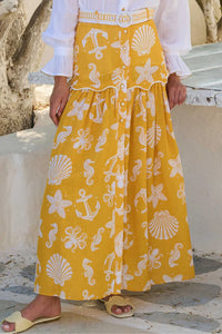 LONG LINEN/COTTON SKIRT "ELIOS" YELLOW/WHITE