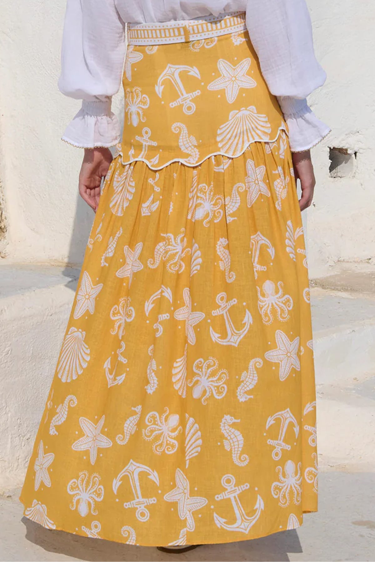 LONG LINEN/COTTON SKIRT "ELIOS" YELLOW/WHITE