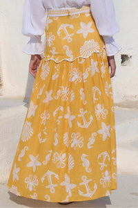 LONG LINEN/COTTON SKIRT "ELIOS" YELLOW/WHITE