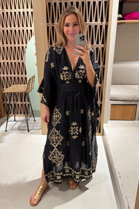KIMONO RAMIE DRESS "LEFKADA" BLACK/GOLD