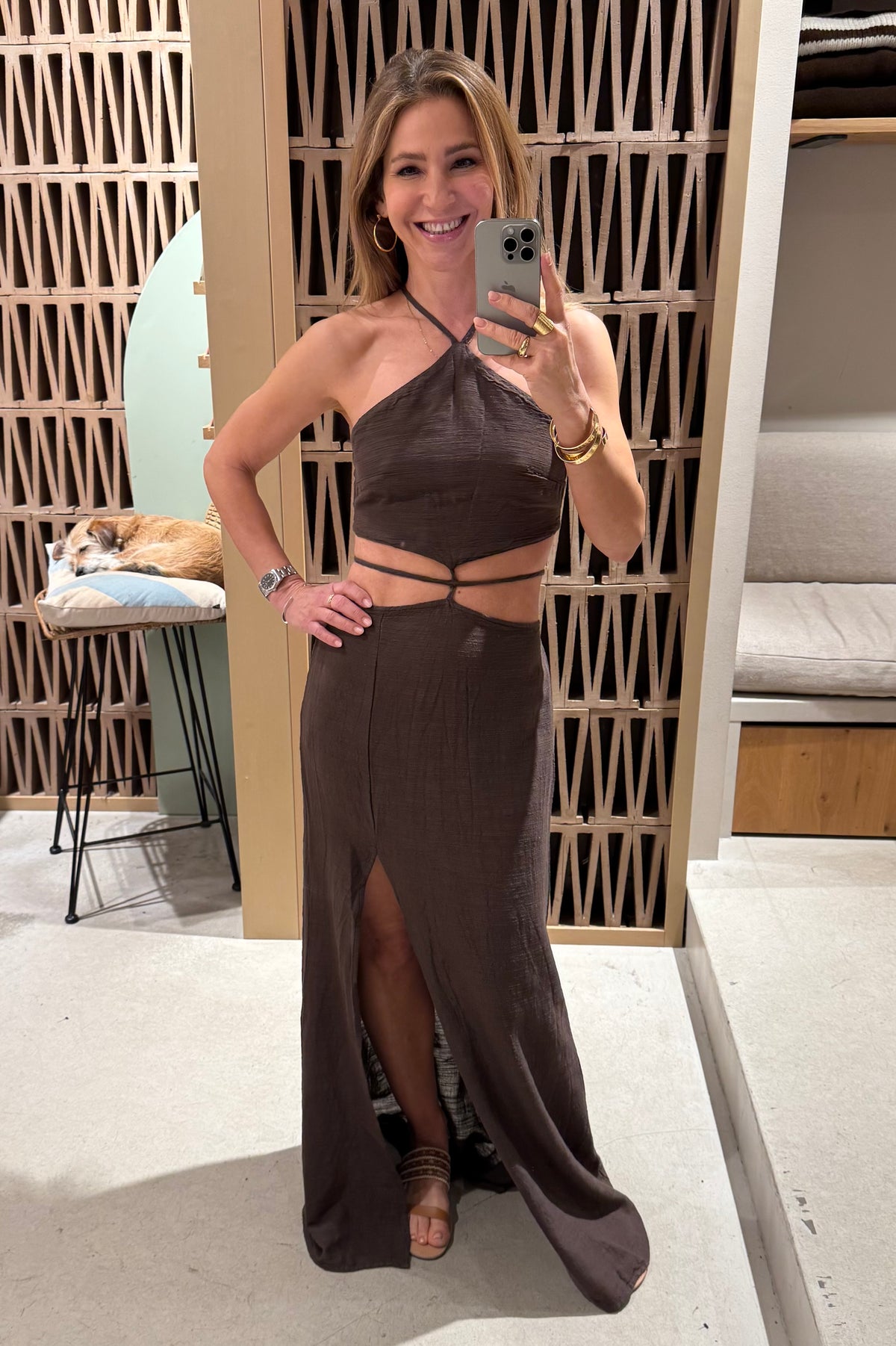 BACKLESS DRESS WITH CUTOUTS "MALIA" CHOCOLATE