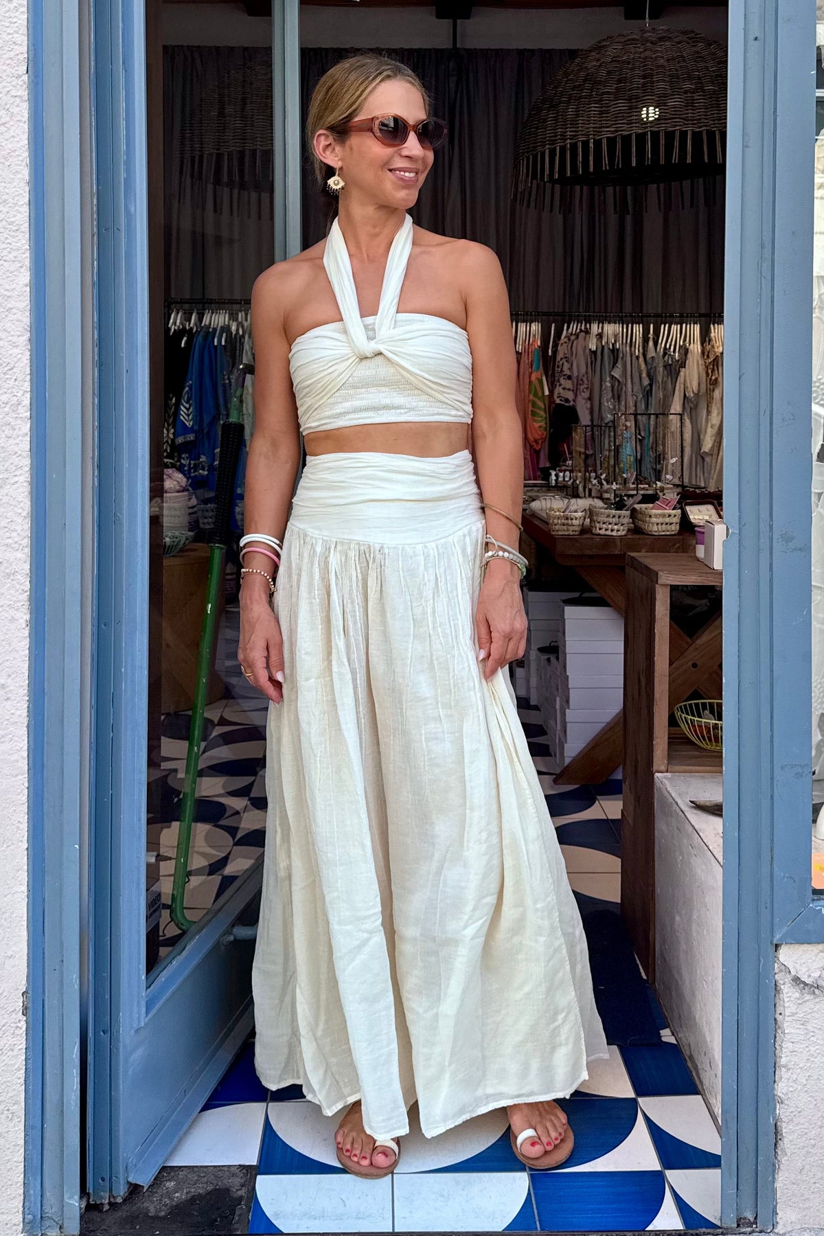 SLITTED MUSSELINE MAXI SKIRT "SYMI" NATURAL