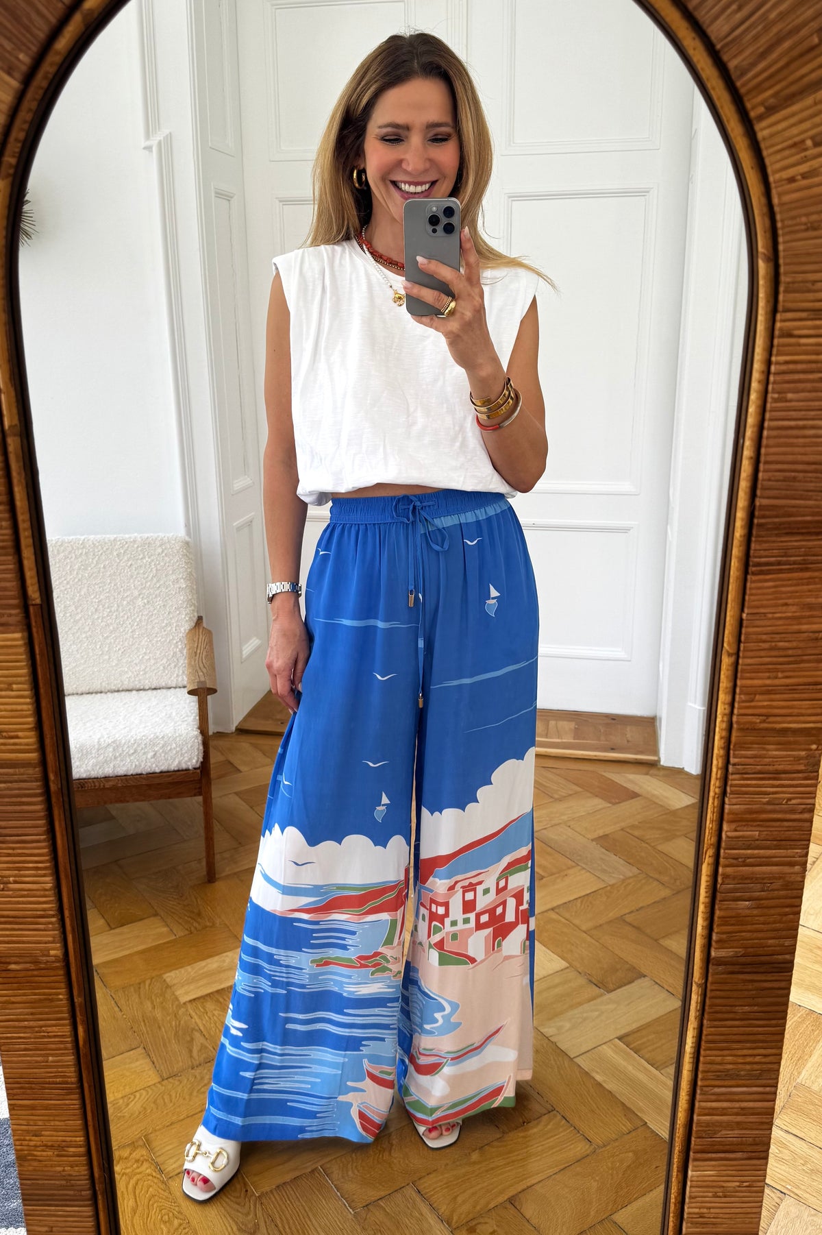 FLOWY PANTS "AMALFI" BLUE/MULTICOLOR