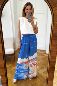 FLOWY PANTS "AMALFI" BLUE/MULTICOLOR