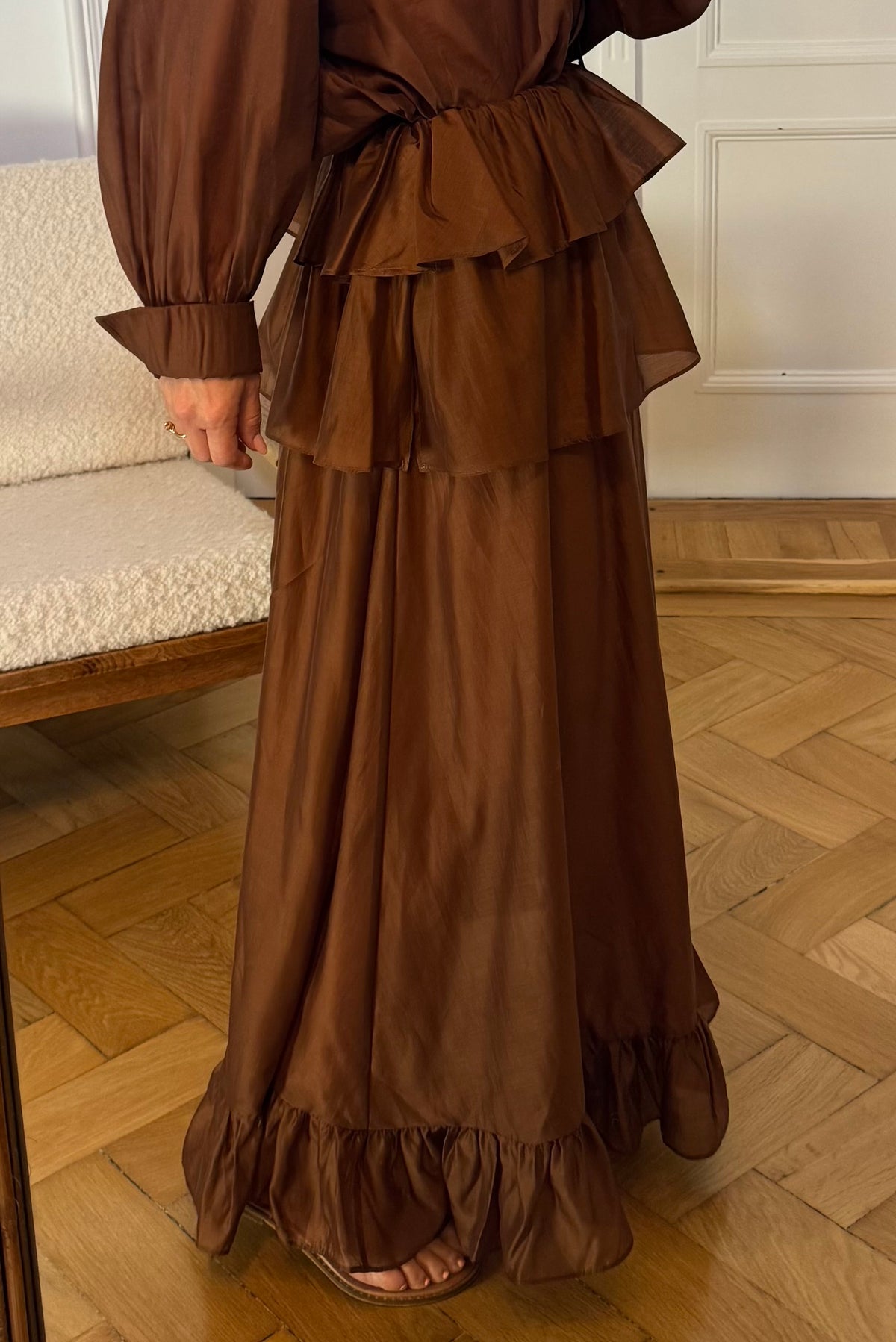 MAXI SKIRT WITH RUFFLES “GLOWVE“ BROWN
