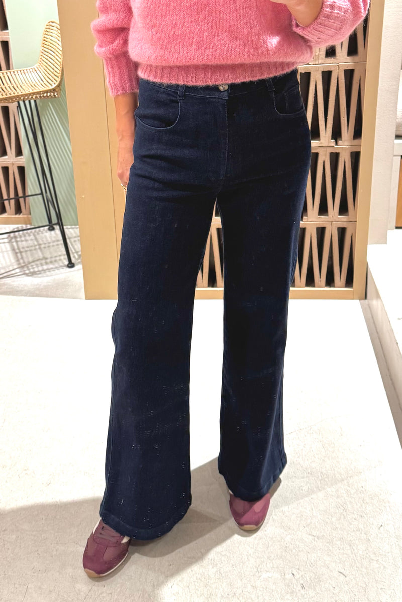 WIDE LEG DENIM PANTS DARK BLUE