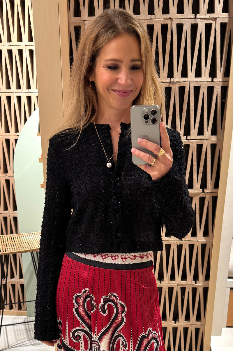 CROPPED BOUCLE CARDIGAN WITH LUREX BLACK