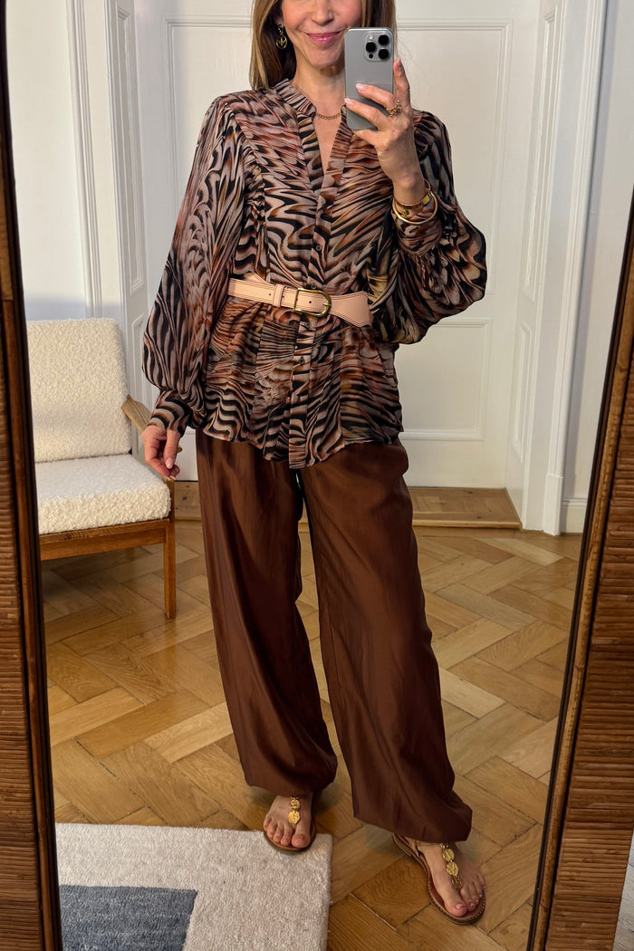 LIGHT BALLOON LEG PANTS "SILKSTONE" BROWN