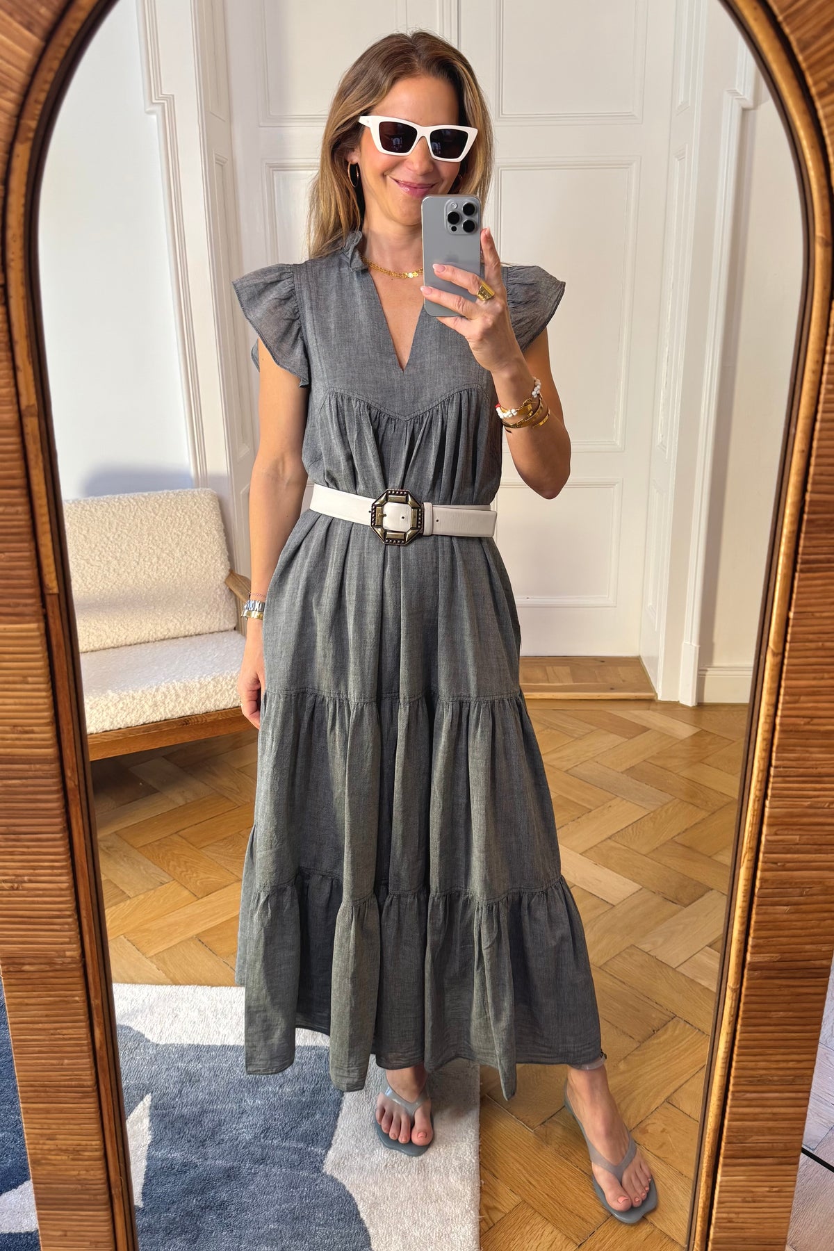 LONG COTTON GAZE DRESS "THIRA" GREY