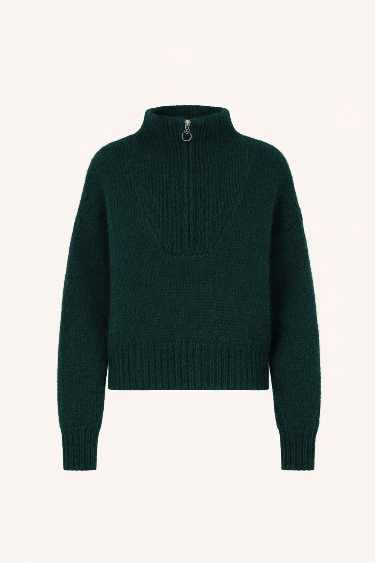 OVERSIZED PULLOVER WITH ZIPPER FOREST GREEN