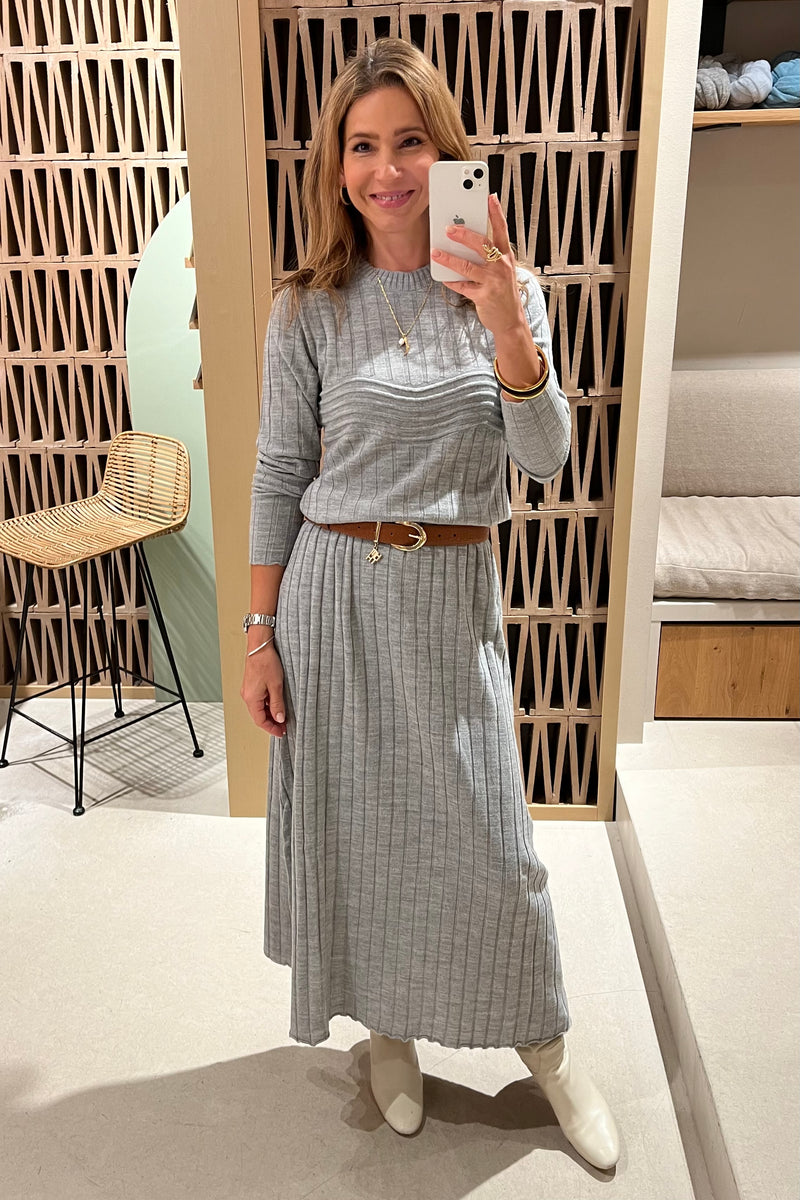 LONG KNIT DRESS "ALAMA" LIGHT GREY