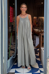 LONG SLEEVELESS COTTON DRESS "GAUZE" STONE