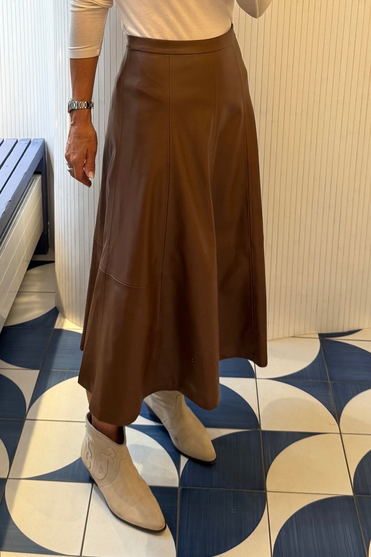VEGAN LEATHER SKIRT NOUGAT