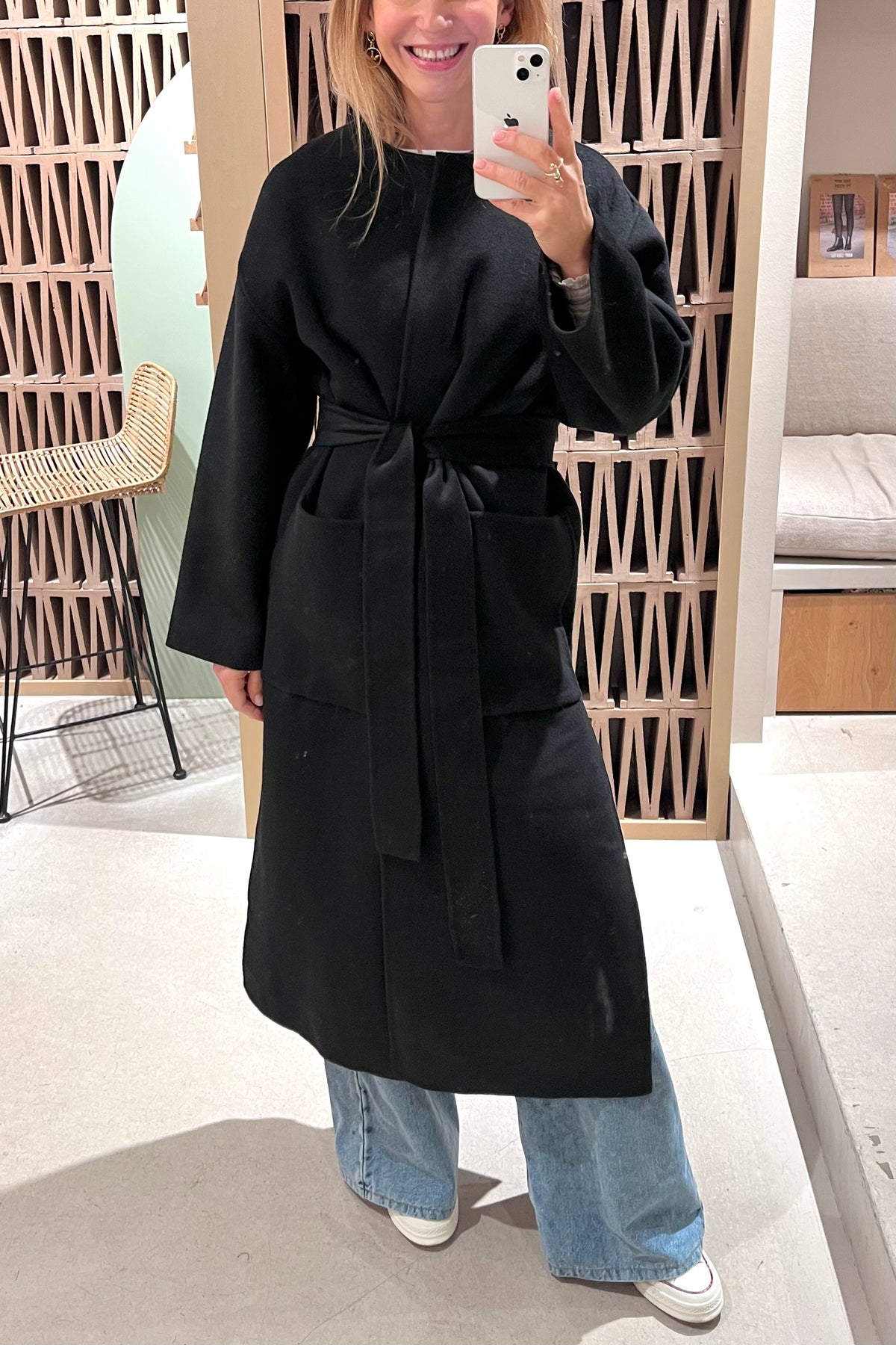 OVERSIZED COAT WITH BELT BLACK