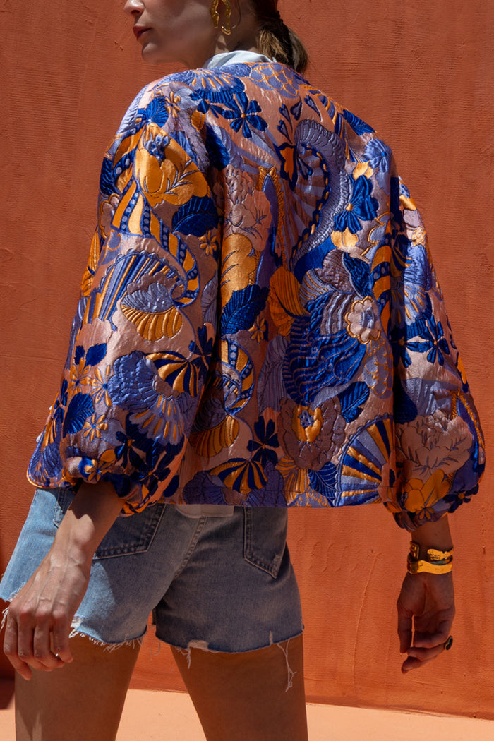 *PRE ORDER* SHORT JAQUARD JACKET „FLOWERDREAM“ BLUE/ORANGE