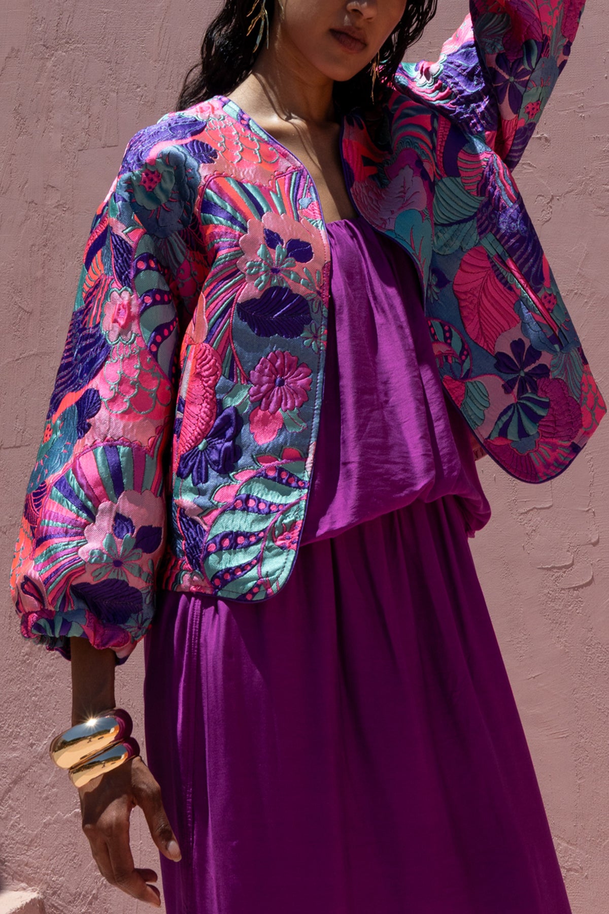 SHORT JAQUARD JACKET „FLOWERDREAM“ FUCHSIA/PURPLE