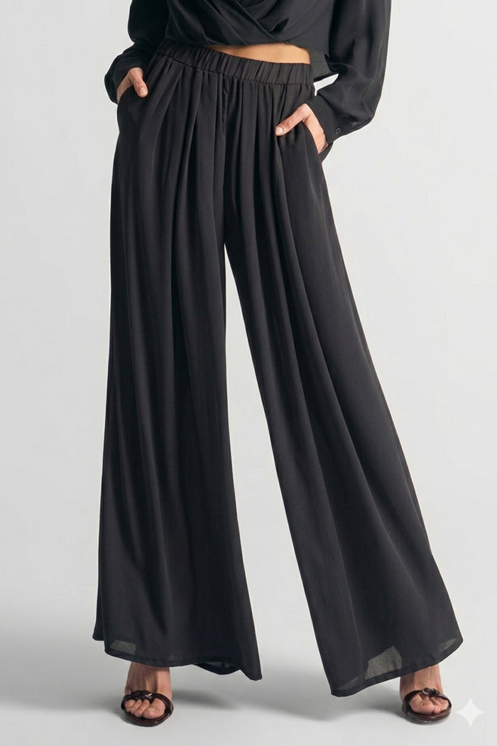 FLOWY WIDE LEG PANTS BLACK