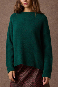 OVERSIZED KNIT PULLOVER FOREST GREEN/MULTICOLOR