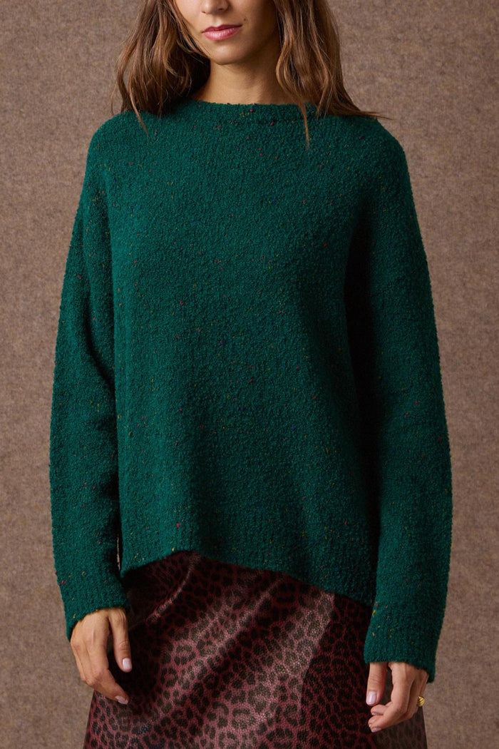 OVERSIZED KNIT PULLOVER FOREST GREEN/MULTICOLOR
