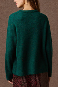 OVERSIZED KNIT PULLOVER FOREST GREEN/MULTICOLOR