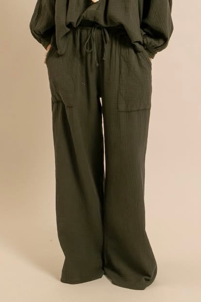 COTTON MUSSELINE PANTS KHAKI