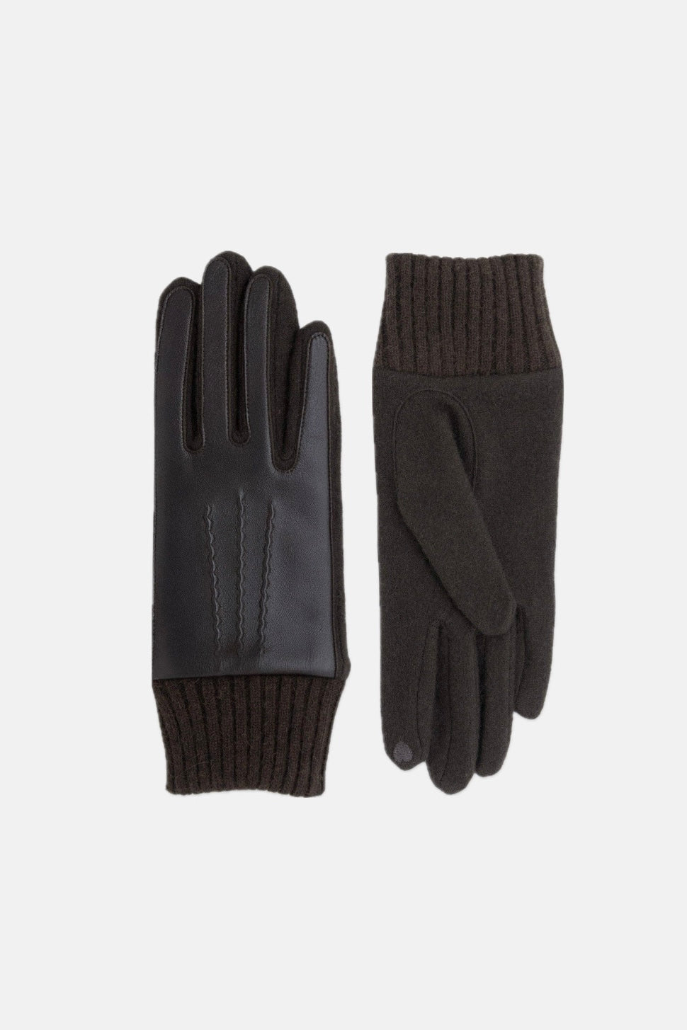 GLOVES MERINOWOOL TOUCHSCREEN WITH LEATHER CHOCO