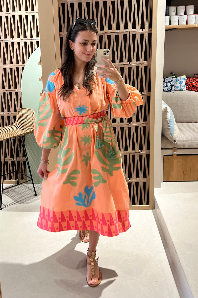 MIDI KAFTAN DRESS "NERINA" ORANGE/GREEN/BLUE