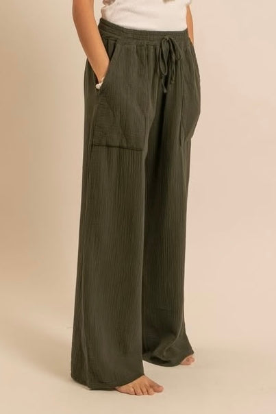 COTTON MUSSELINE PANTS KHAKI