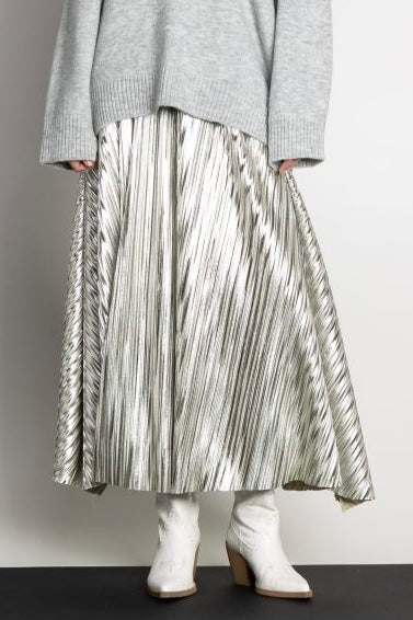 PLEATED MIDI SKIRT “SERENITY” SILVER