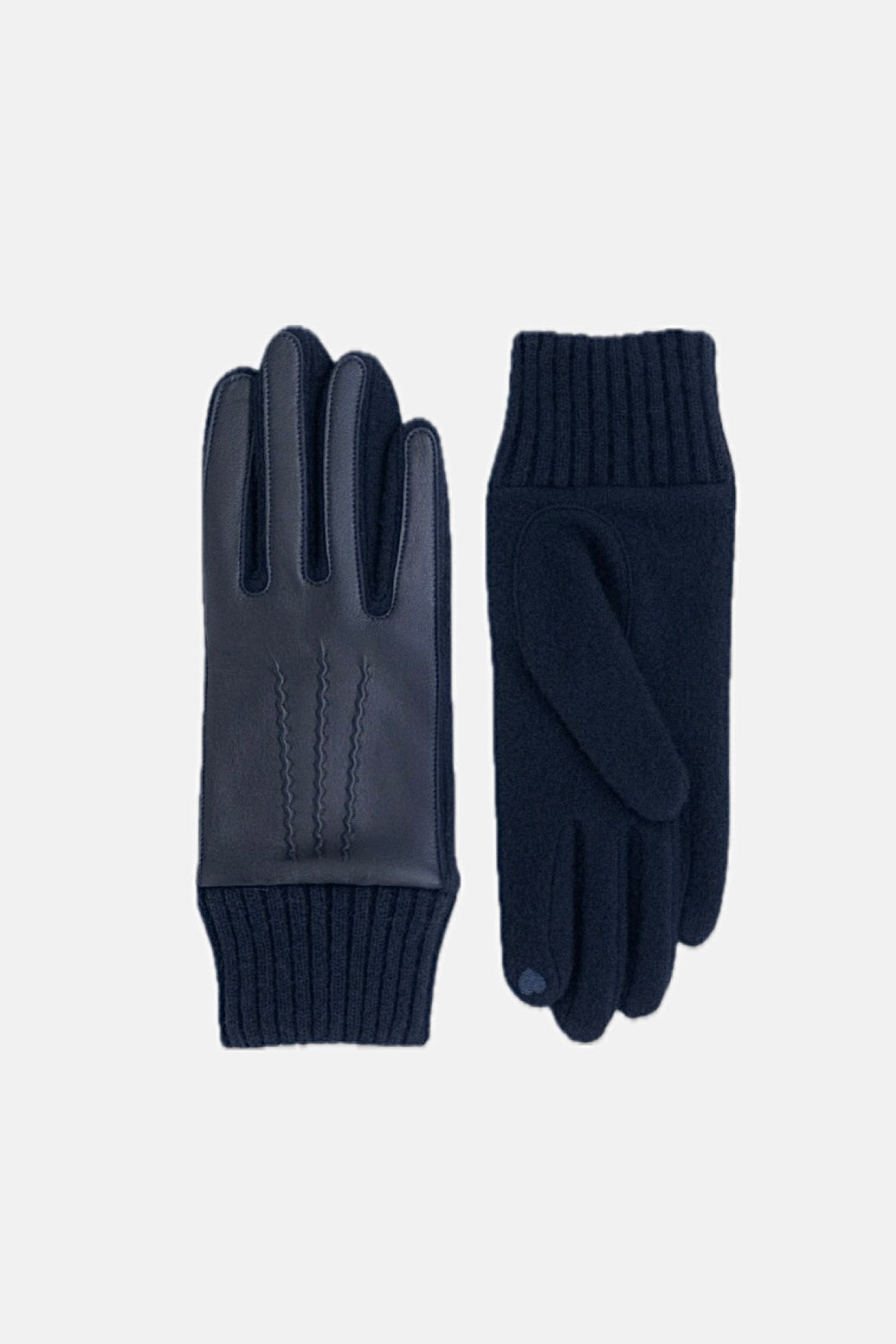 GLOVES MERINOWOOL TOUCHSCREEN WITH LEATHER DEEP BLUE