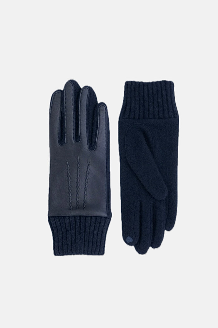 GLOVES MERINOWOOL TOUCHSCREEN WITH LEATHER DEEP BLUE