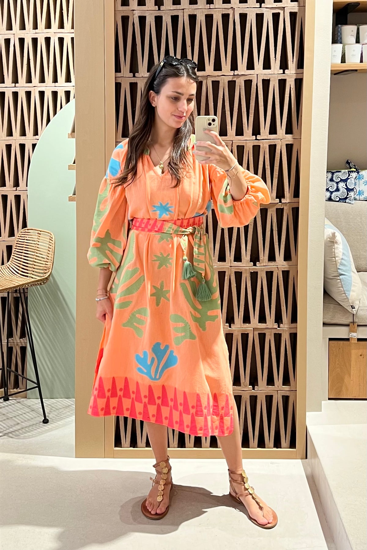 MIDI KAFTAN DRESS "NERINA" ORANGE/GREEN/BLUE