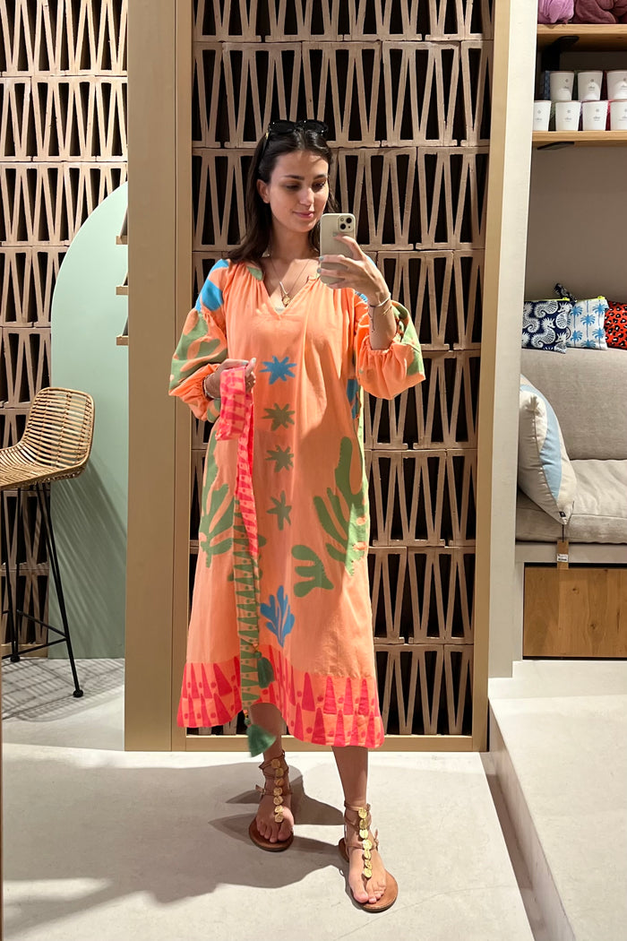 MIDI KAFTAN DRESS "NERINA" ORANGE/GREEN/BLUE