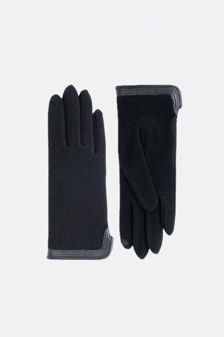 GLOVES MERINOWOOL LEATHER BORDER TOUCHSCREEN BLACK