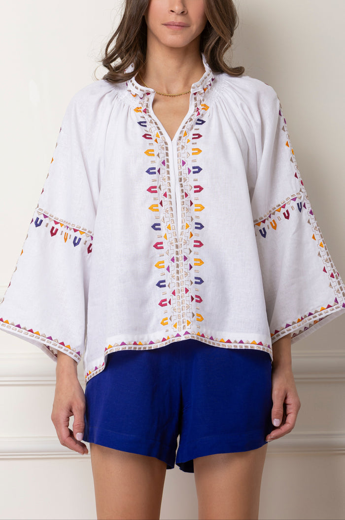 EMBROIDERED BLOUSE "DIMITRA" WHITE MULTICOLOR