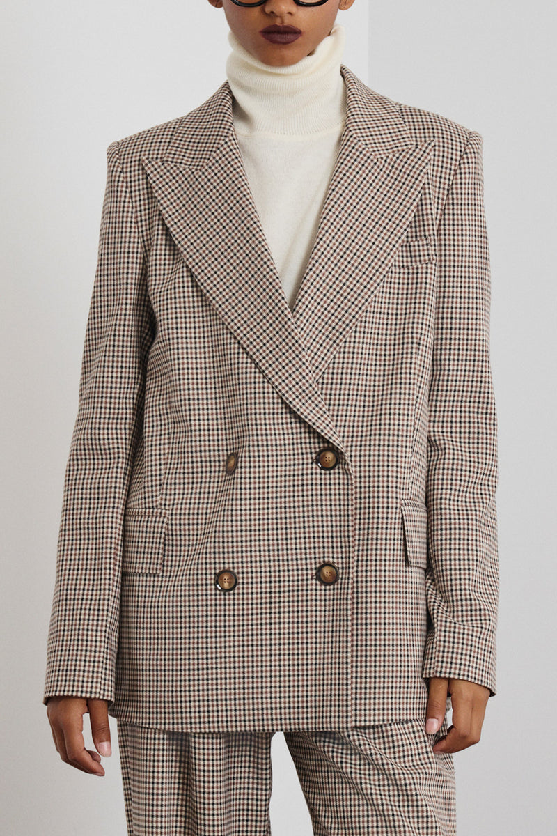 OVERSIZED GLENCHECK BLAZER BLACK/BROWN/BEIGE