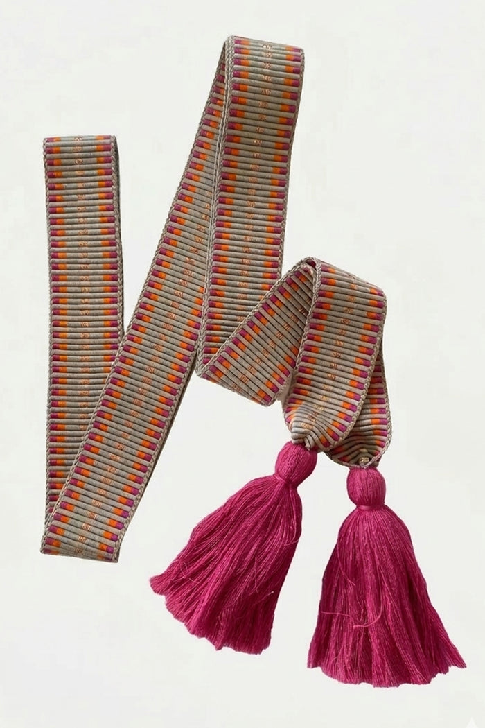 WOVEN BELT WITH TASSELS "GRAPHIC" BEIGE/FUCHSIA/ORANGE