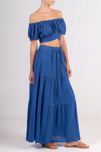 MUSSLINE CROP TOP "PATMOS" GREEK BLUE