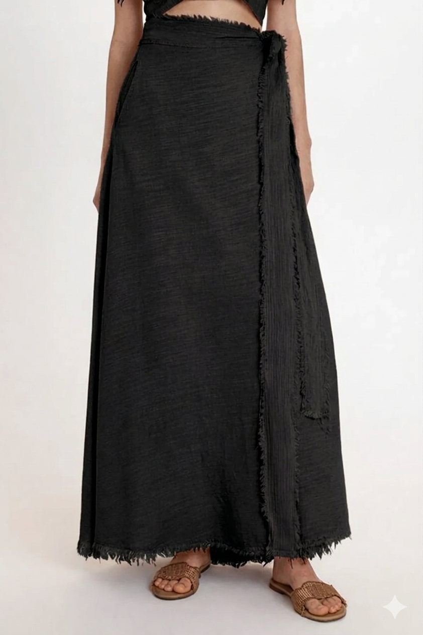 MAXI WRAP SKIRT "MALIA" BLACK