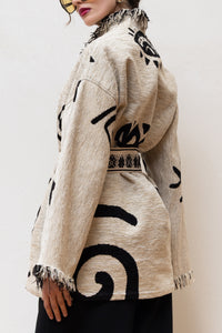 JACQUARD KIMONO JACKET "HESTIA" ECRU/BLACK